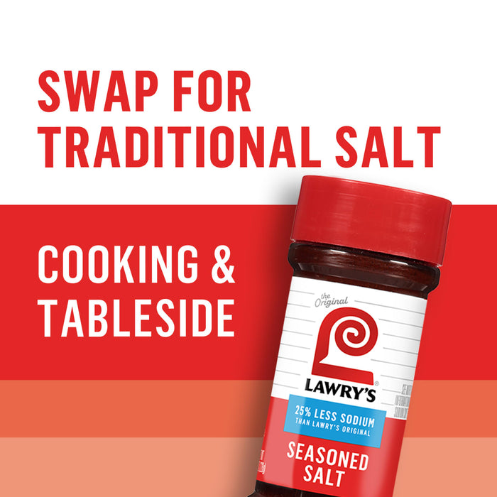 ['A bottle of Lawry\'s Seasoned Salt with the tagline Swap for traditional salt, cooking &amp; tableside.']