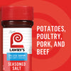 ["A bottle of Lawry's Seasoned Salt with 25% less sodium than the original, with a red background that says 'Potatoes, Poultry, Pork, and Beef.'"]