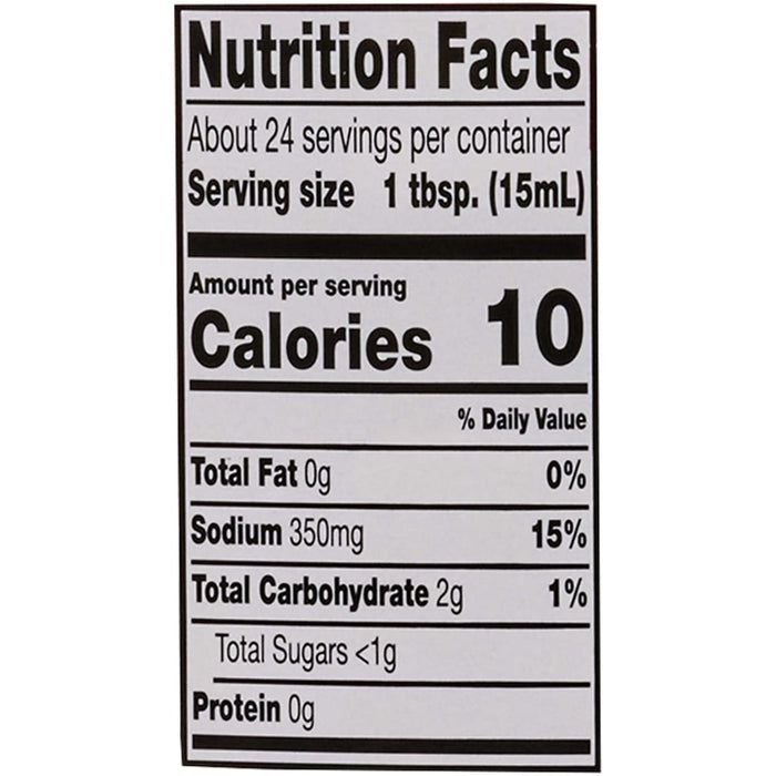The image shows a nutrition facts label with a serving size of 1 tablespoon and 10 calories per serving.
