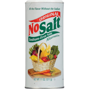 ['A can of NoSalt Original Sodium-Free Salt Alternative.']