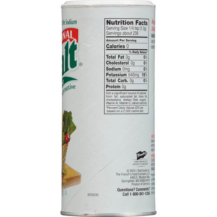["A can of French's Original Salt with nutrition facts and contact information."]