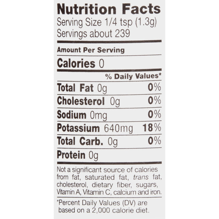 ['Nutrition facts label for a product with 0 calories per serving.']