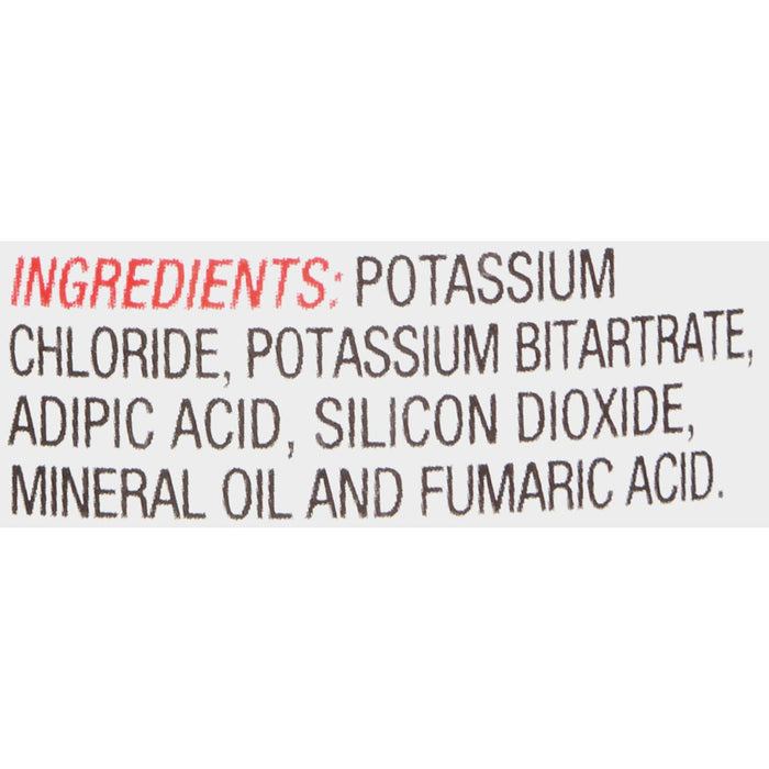 ['The ingredients for this product are potassium chloride, potassium bitartrate, adipic acid, silicon dioxide, mineral oil and fumaric acid.']