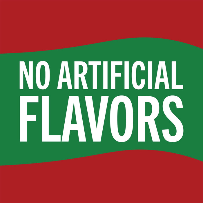 A green and red banner with the words No Artificial Flavors in white.