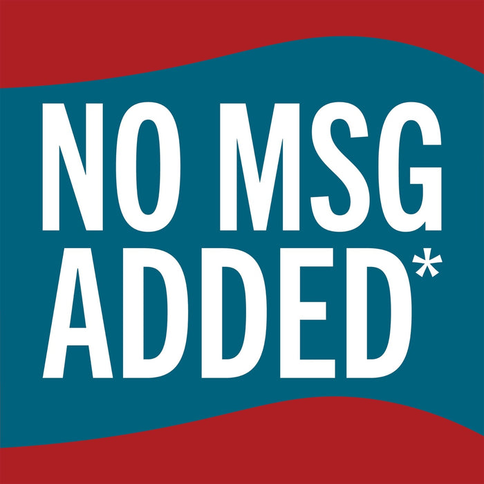 A teal blue and red logo with white text that says NO MSG ADDED*