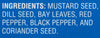 A list of ingredients for a spice blend including mustard seed dill seed bay leaves red pepper black pepper and coriander seed.