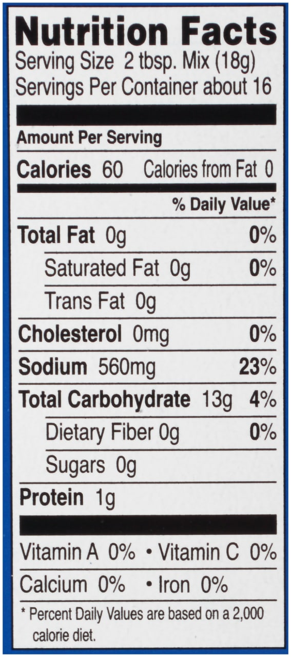 ['Nutrition facts label for a food product.']