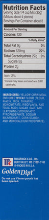 ['Nutrition facts and ingredients for McCormick Golden Dipt mix.']
