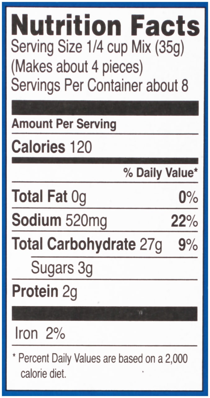 ['Nutrition facts label for a food product with 120 calories per serving.']