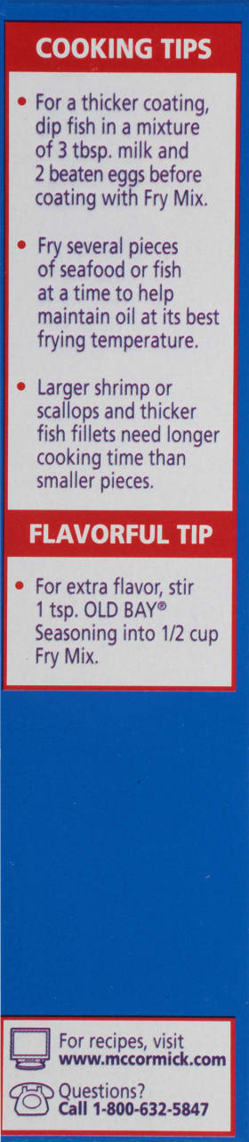 ['Cooking tips for Old Bay Seasoning, including how to use it for a thicker coating, how to fry seafood, and how to add extra flavor.']