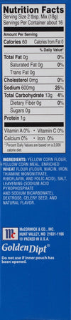 ['Nutrition facts label for McCormick Golden Dipt.']
