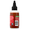 ["A bottle of Frank's RedHot Squeeze Sauce with a black nozzle cap, showcasing the ingredients and product information on the label."]