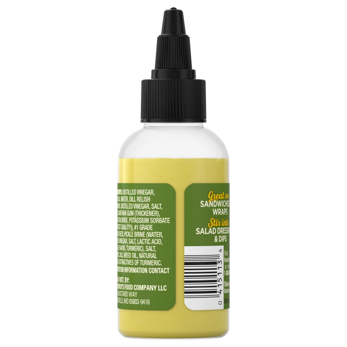 ["A bottle of French's Yellow Mustard with a green label."]