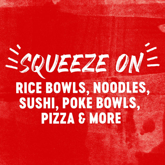 A red background with white text that says Squeeze On= Rice Bowls Noodles Sushi Poke Bowls Pizza &amp; More