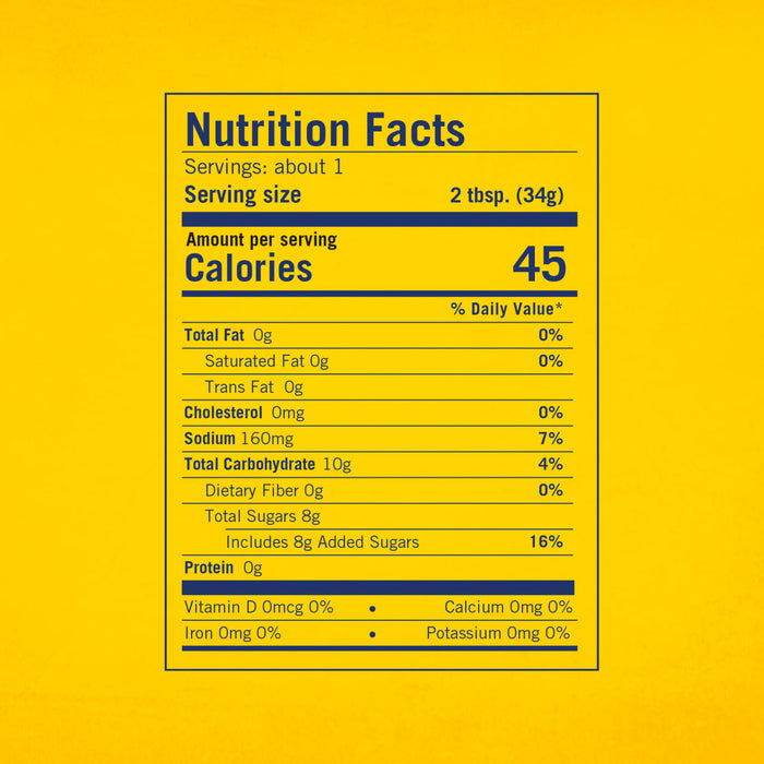 The nutrition facts infographic for Frenchs Honey Mustard Dipping Sauce 1.7 Oz lists 45 calories and 8g of total sugars per 2 tablespoon serving.