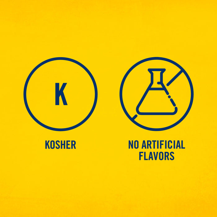 An infographic for Frenchs Brown Honey Dijon Mustard 12 Oz highlights that the product is certified Kosher and contains no artificial flavors.