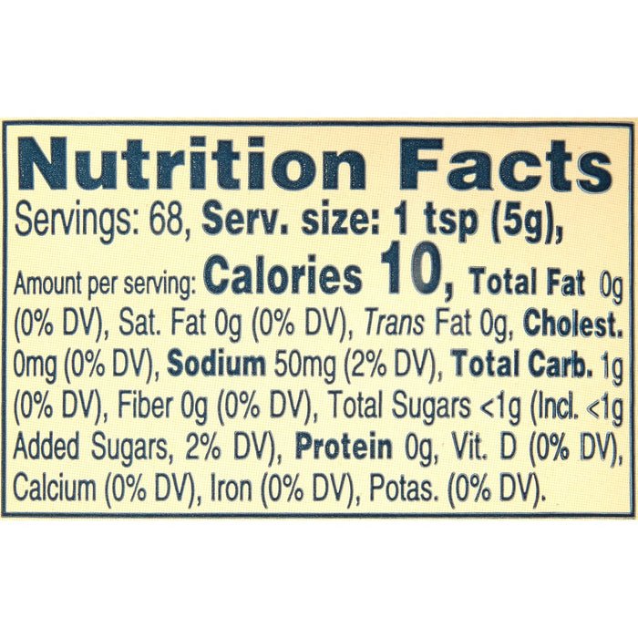 ['Nutrition facts label for a product with 10 calories per serving.']