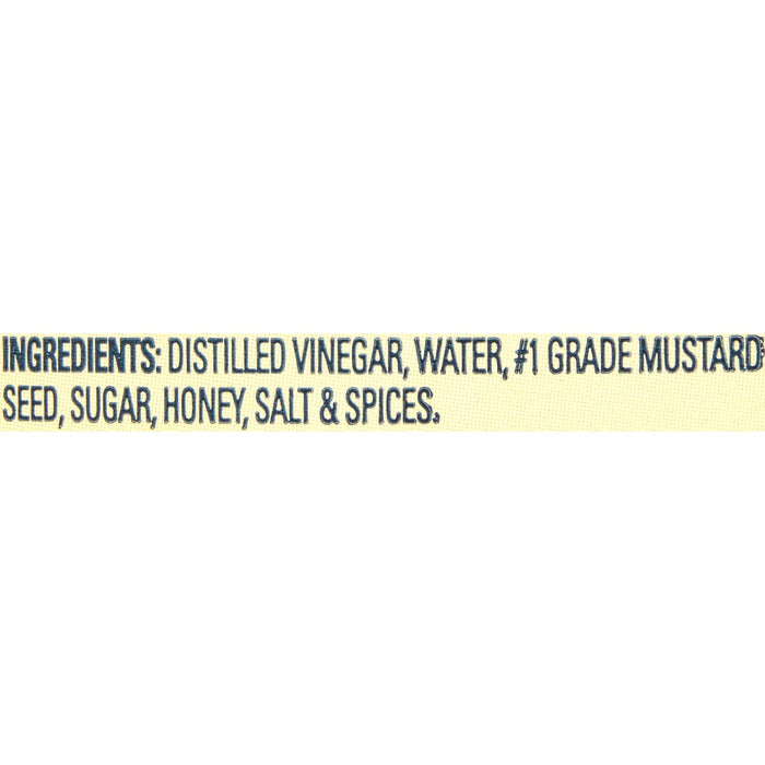 ['Ingredients for a mustard product are listed on a yellow background.']