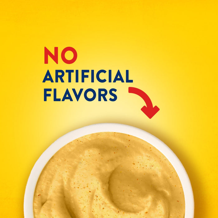 An advertisement for Frenchs Brown Spicy Brown Mustard 12 Oz highlights its natural ingredients with the text No Artificial Flavors pointing to a bowl of the product.