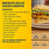A recipe for a marinated grilled chicken sandwich, which uses Frenchs Brown Spicy Brown Mustard 12 Oz, is displayed next to a photo of the finished sandwich.