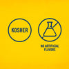 An illustration shows two icons, one indicating that Frenchs Brown Honey Mustard 12 Oz is Kosher and the other indicating it has no artificial flavors.