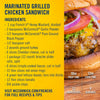 An infographic recipe card for a marinated grilled sandwich shows the finished product and lists ingredients like Frenchs Brown Honey Mustard 12 Oz and McCormick spices.