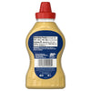 A back view of a Frenchs Beige Dijon Chardonnay Mustard 12 Oz bottle, featuring its nutrition facts, ingredients, and a prominent 'Gluten Free' label.