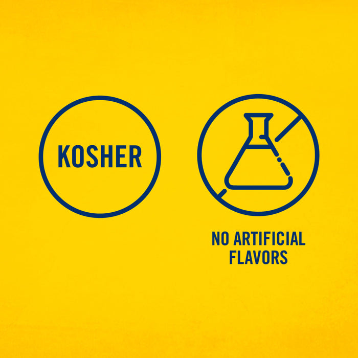 An illustration highlights that Frenchs Beige Dijon Chardonnay Mustard 12 Oz is Kosher and contains no artificial flavors.