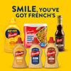 A collection of French's products, including Classic Yellow Mustard, Crispy Fried Onions, Worcestershire Sauce, Honey Mustard, Spicy Brown Mustard, and a bottle of Frenchs Beige Dijon Chardonnay Mustard 12 Oz, are arranged under the slogan SMILE, YOU'VE GOT FRENCH'S.