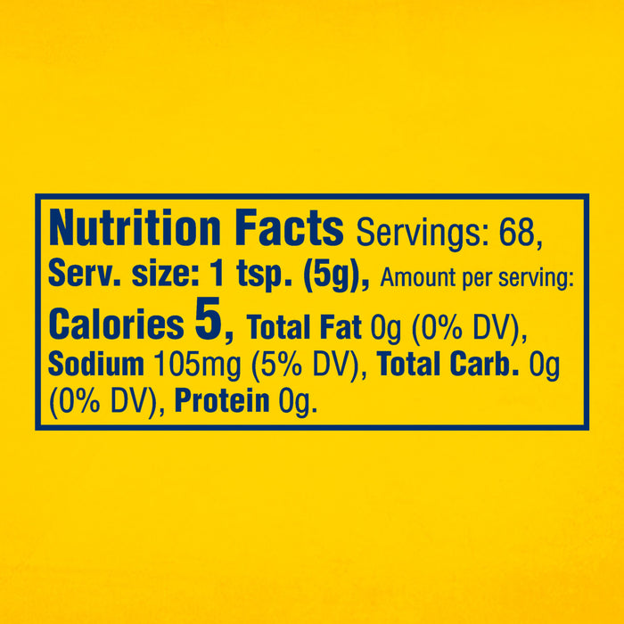 The nutrition facts label for Frenchs Beige Dijon Chardonnay Mustard 12 Oz, showing that one serving has 5 calories.