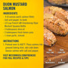A recipe infographic for Dijon Mustard Salmon displays the finished dish next to a list of ingredients, including Frenchs Beige Dijon Chardonnay Mustard 12 Oz, and cooking instructions.