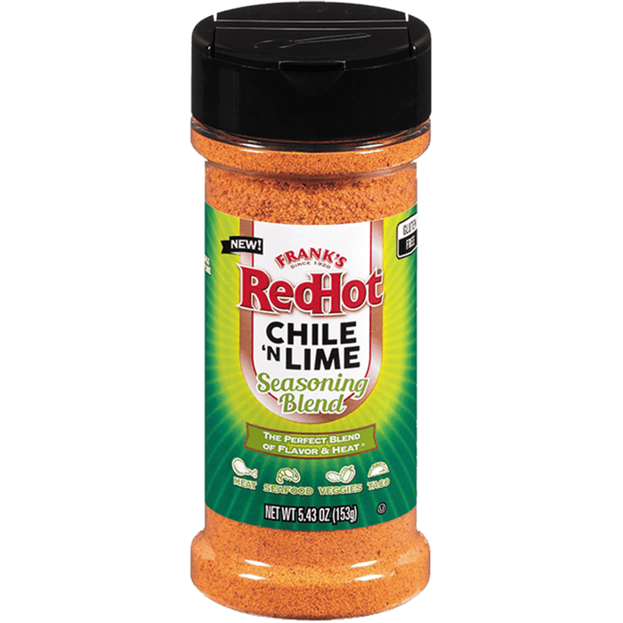 A container of Frank's RedHot Chile 'n Lime seasoning.