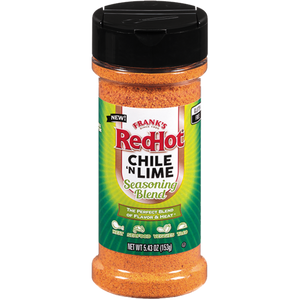 A container of Frank's RedHot Chile 'n Lime seasoning.