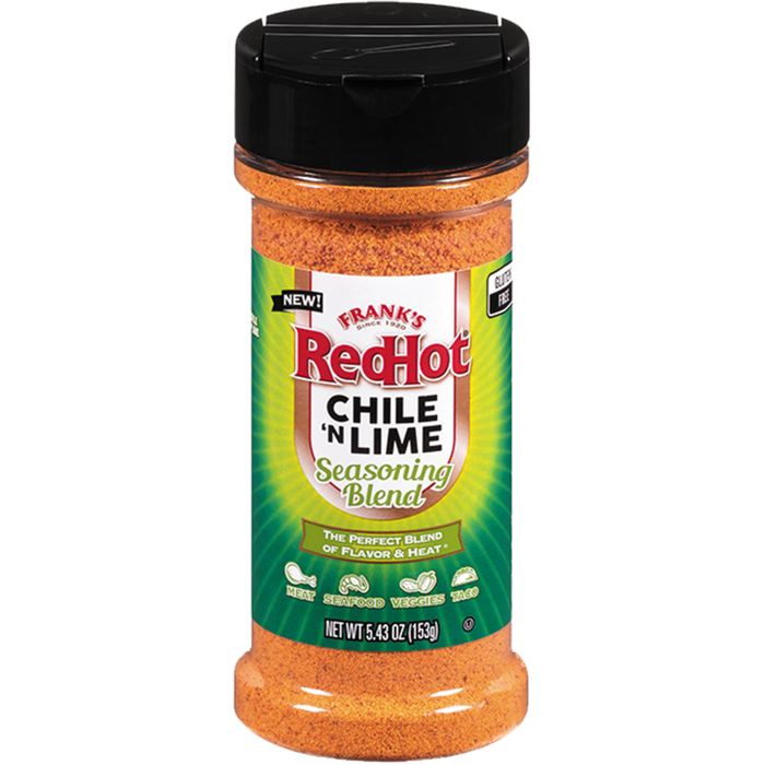 A container of Frank's RedHot Chile 'n Lime seasoning.