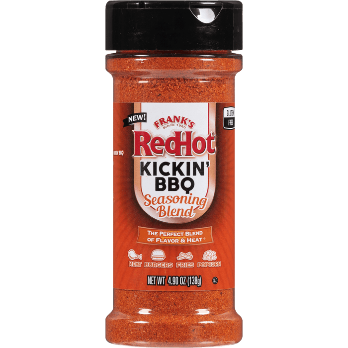 This is a bottle of Frank's RedHot Kickin' BBQ Seasoning Blend.
