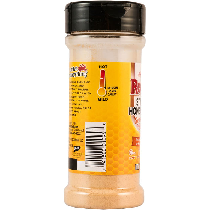 ["A bottle of French's Red Hot Stingin' Honey Garlic Seasoning."]