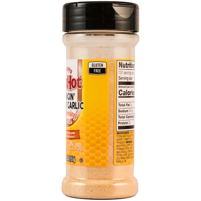 ['A container of Franks RedHot Garlic Seasoning Blend.']