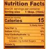 ['Nutrition Facts label for a product with 15 calories per serving.']