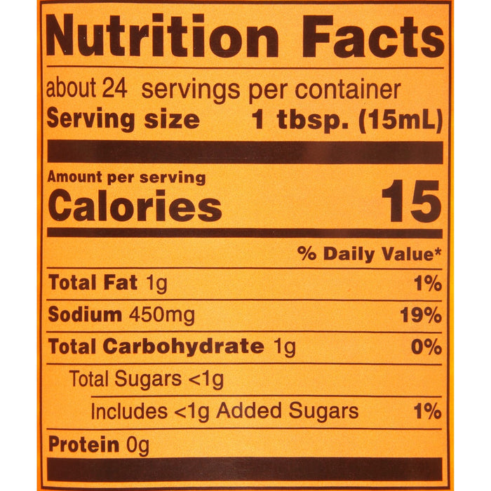['Nutrition Facts label for a product with 15 calories per serving.']