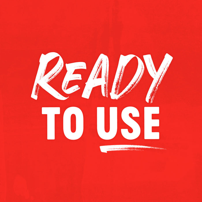 A graphic illustration featuring the words READY TO USE in white brushstroke and block lettering against a textured red background for Franks Red Hot Garlic Buffalo Wing Hot Sauce Regular 12 Oz.