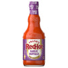A glass bottle of Franks Red Hot Garlic Buffalo Wing Hot Sauce Regular 12 Oz is shown against a white background, featuring its signature purple label.