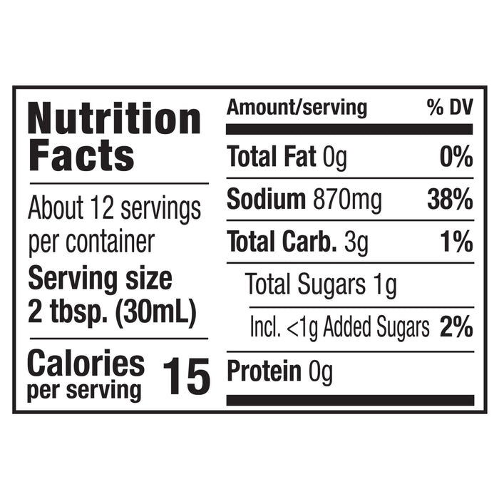 The nutrition facts label for Franks Red Hot Garlic Buffalo Wing Hot Sauce Regular 12 Oz lists 15 calories per 2-tablespoon serving.