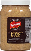 ["A jar of French's Stone Ground Dijon Mustard made with Chardonnay."]