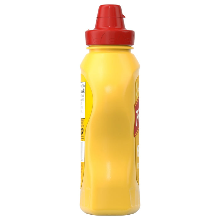 A yellow squeeze bottle of French'S Creamy Yellow Mustard 12 Oz with a red flip-top cap stands upright against a white background.