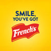 A vibrant yellow graphic featuring the slogan SMILE YOU HAVE GOT above the iconic red flag logo for Frenchs Yellow Regular Mustard 12 Oz.