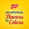 A graphic illustration for Frenchs Yellow Regular Mustard 12 Oz featuring the brand logo and text stating there are no artificial flavors or colors against a bright yellow background.