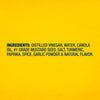 A list of ingredients for Frenchs Yellow Regular Mustard 12 Oz including distilled vinegar, water, canola oil, mustard seed, salt, turmeric, paprika, spice, garlic powder, and natural flavor is displayed against a bright yellow background.