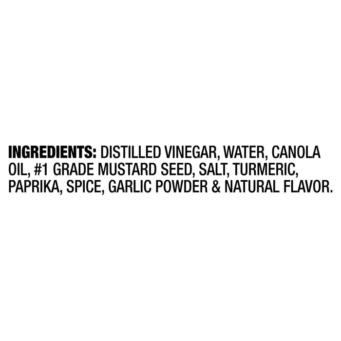 The ingredients list for French'S Creamy Yellow Mustard 12 Oz includes distilled vinegar, water, canola oil, #1 grade mustard seed, salt, turmeric, paprika, spice, garlic powder, and natural flavor.
