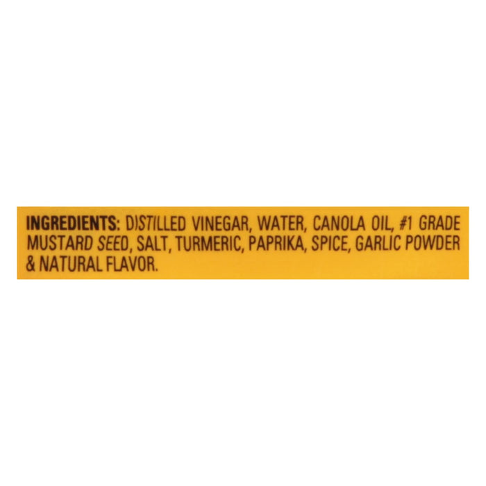 A yellow label with the ingredients for a mustard product.