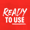 A graphic illustration featuring the words READY TO USE in bold white lettering against a textured red background to highlight the convenience of Franks Red Hot Regular Wing Hot Sauce Hot 12 Oz.